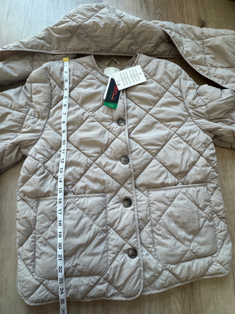 H&M Women's Beige THERMOLITE Quilted removable scarf jacket sz M - NWT - Picture 9 of 14